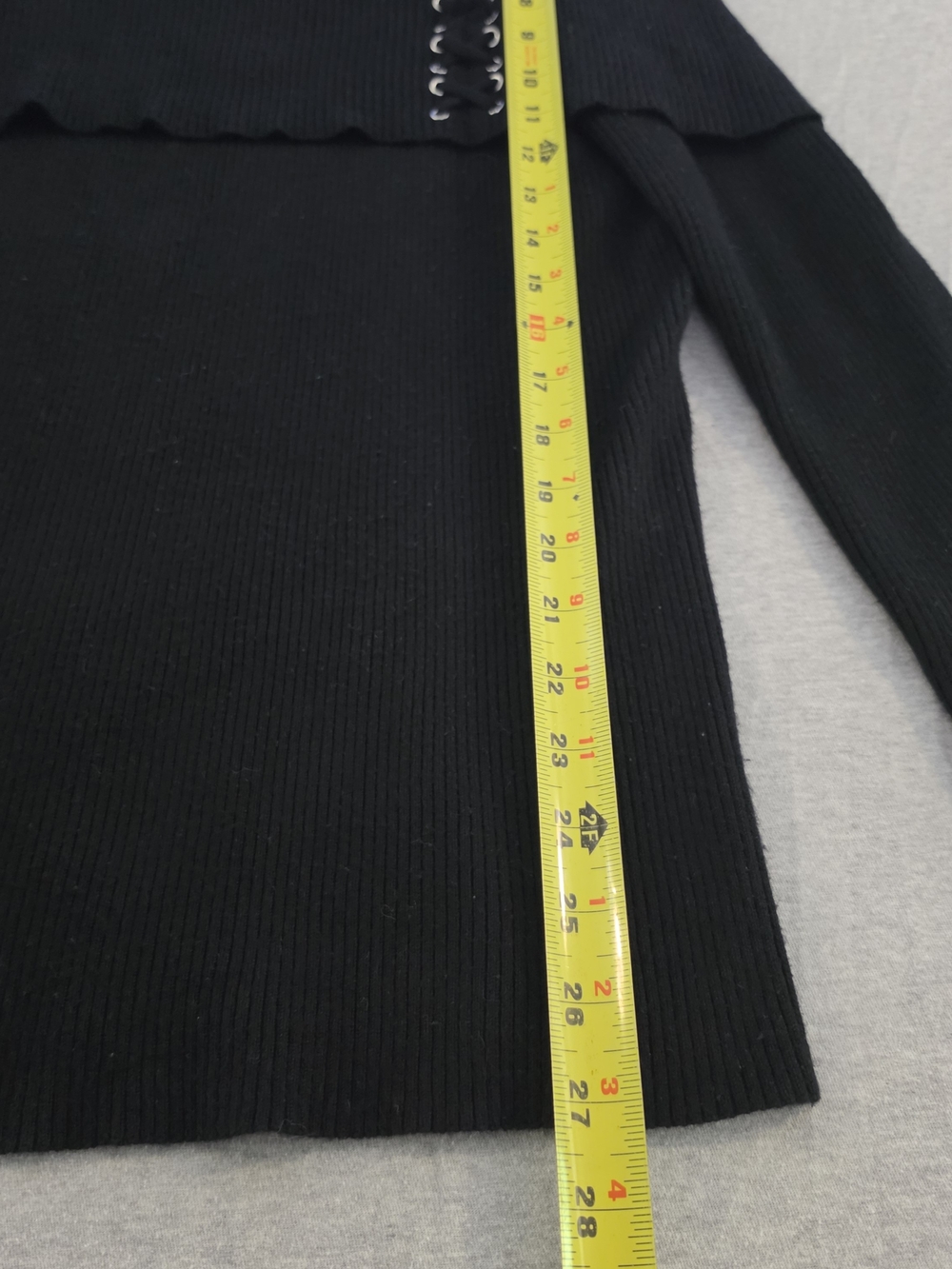 Black Off-Shoulder Lace-Up Ribbed Women's Sweater - Picture 7 of 7